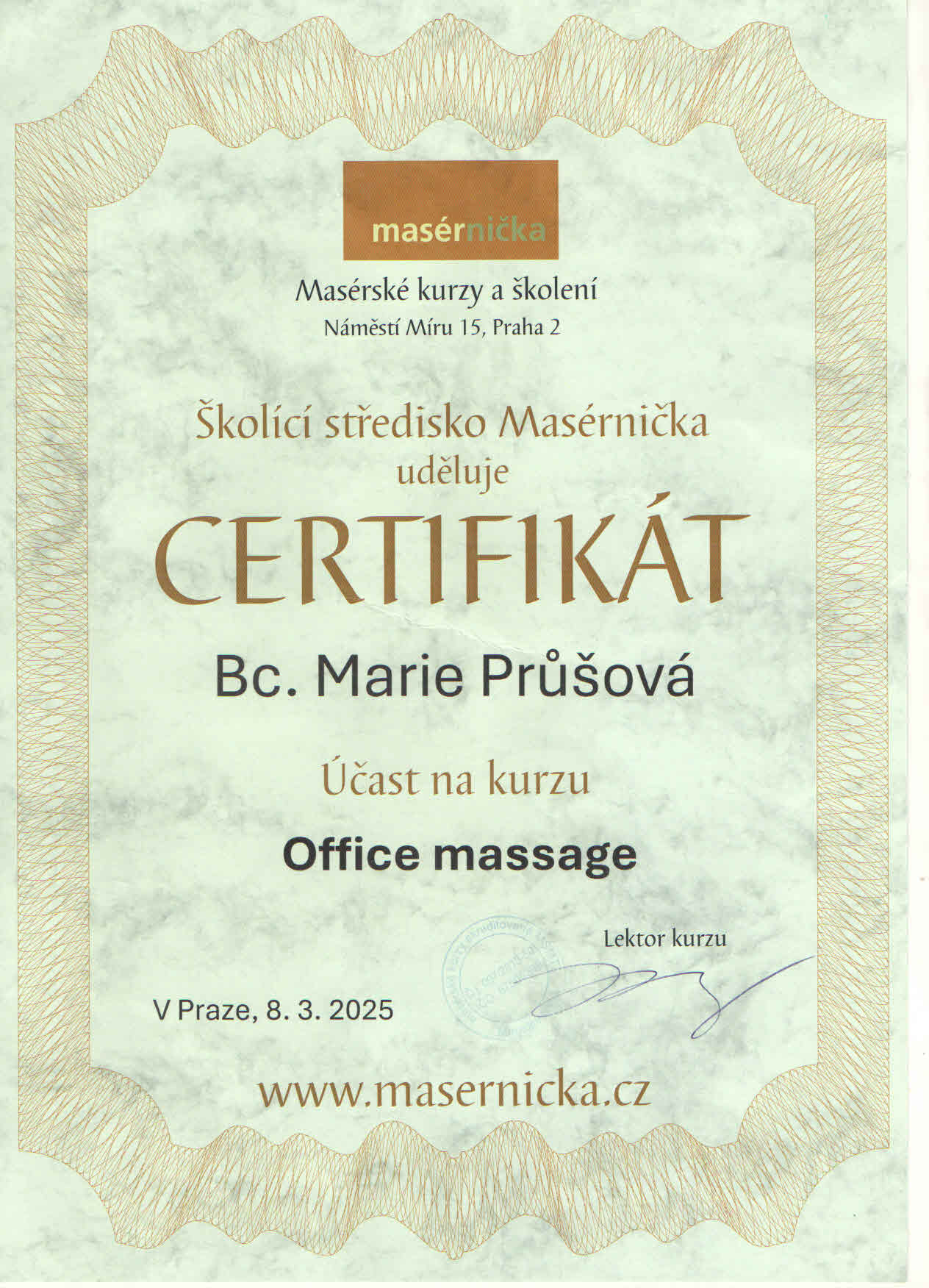 Certifikát office massage