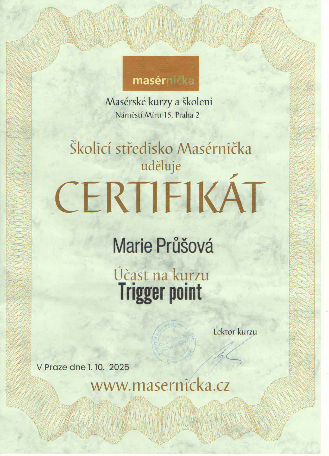 Certifikát trigger point
